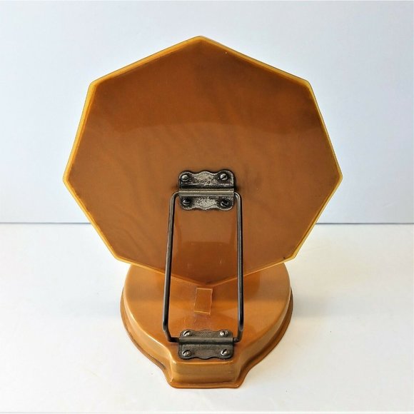 Vintage Vanity 6.5" Folding Mirror & Powder Box (no lid) celluloid amber color - Picture 3 of 6